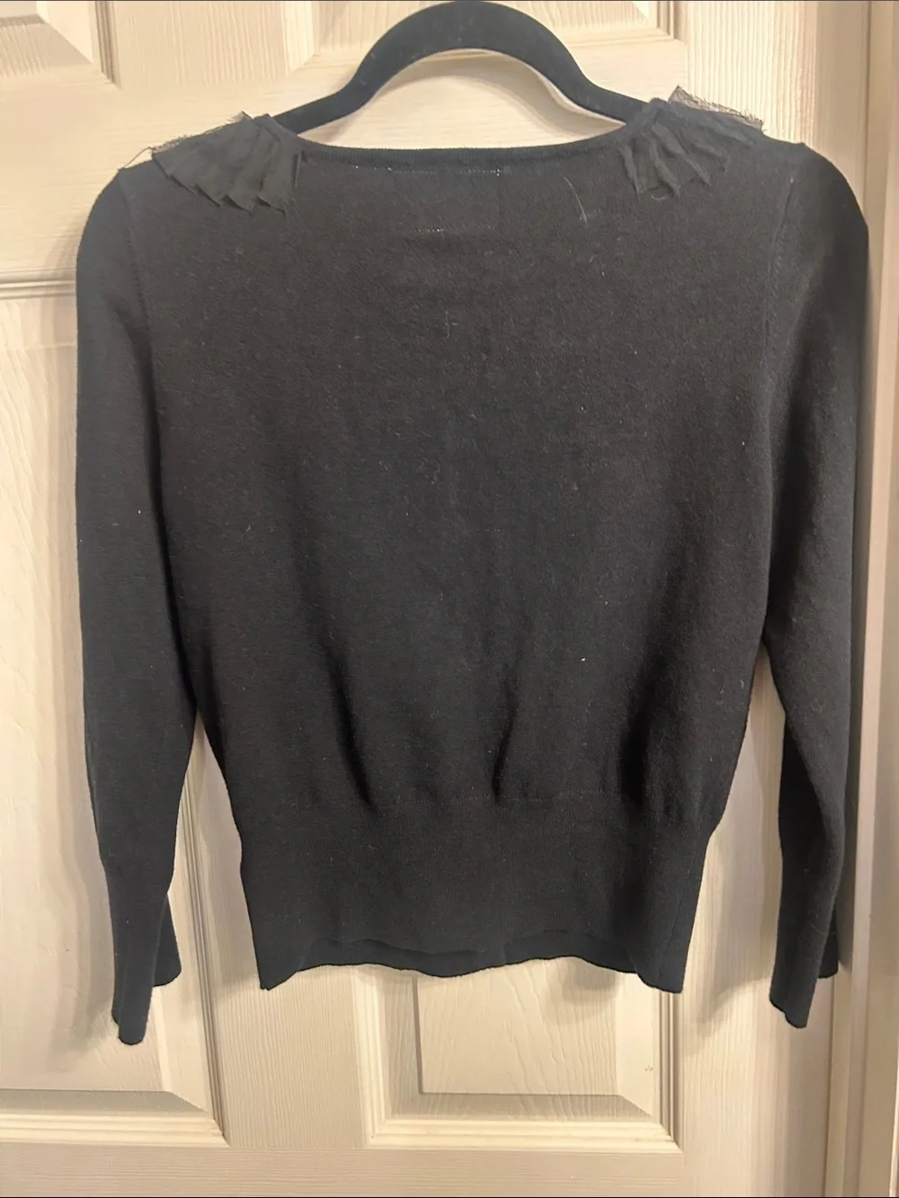 Anthropologie-Field Flower Black Ruffle-Neck Button Front Cardigan